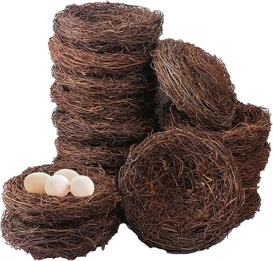 16 PCS 7.87 Inch Artificial Bird Nest for Crafts, Handicraft Rattan Bird's nest, Small Bird Nest, Bird's Nest Decorating Kit for Holiday, Table, Garden, DIY Terrarium Decor