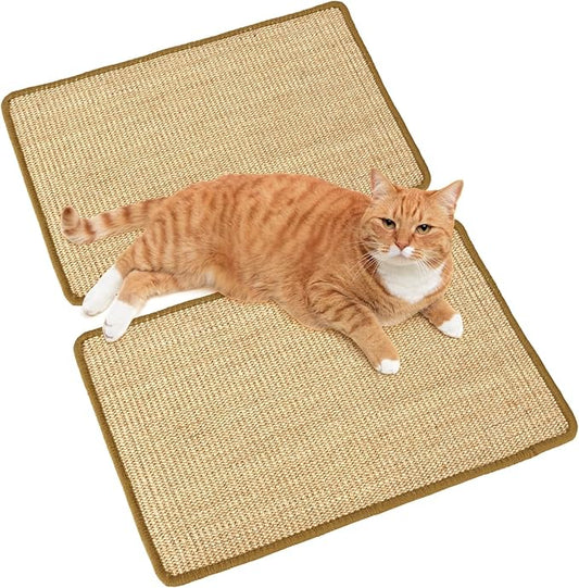 Cat Scratcher Mat [2-Pack], 23.6 X 15.7 Inch, Natural Sisal Cat Scratch Mats, Horizontal Cat Floor Scratching Pad Rug with Sticky Tapes, Protect Couch and Carpets (Natural Color)