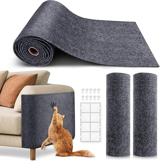 Cat Scratch Furniture Protector, Trimmable Self-Adhesive Carpet, DIY Climb Cat Scratcher Mat for Covering Cat Tower and Couch Protector from Cat Claws (157.4x15.8in Dark Gray)