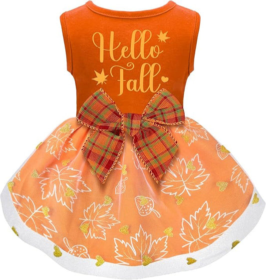 Thanksgiving Dog Outfit - Funny Puppy Dress with Bow, Cute Fall Pet Costume for Small & Large Dogs