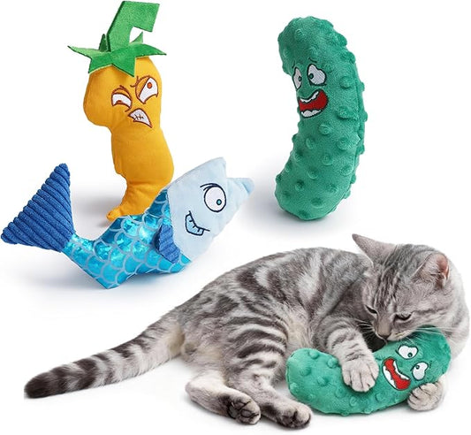Catnip Toys Set of 3 ??Fish, Chili Pepper and Cucumber Plush Cat Toys for Indoor Cats, Natural Catnip Filled Interactive Chew and Teething Toys for Kittens
