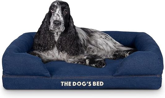 The Dog?™s Bed, Med Blue Denim 30x23.5, Memory Foam, Pain Relief: Arthritis, Hip & Elbow Dysplasia, Post Surgery, Lameness, Supportive, Calming, Waterproof Washable Cover, Veterinary Approved