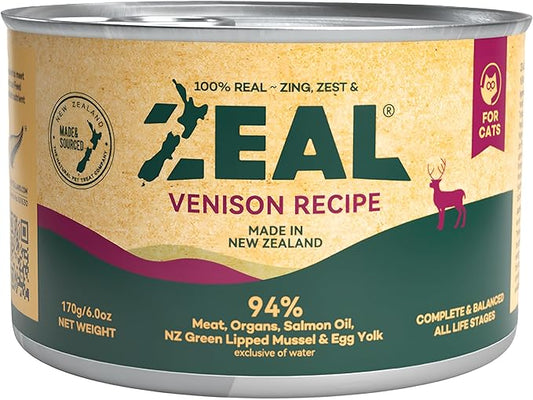ZEAL New Zealand Wet Cat Food ??High Protein, Grain-Free with Superfoods (Venison, 6oz Can, 12-Pack)