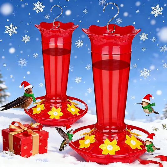 FEED GARDEN 10oz Plastic Hummingbird Feeders for Outdoors - 2 Pack Red, Ant & Bee Proof, 6 Feeding Ports, Easy Clean Red Nectar Feeders for Outside Hanging, Gifts for Christmas, Mom