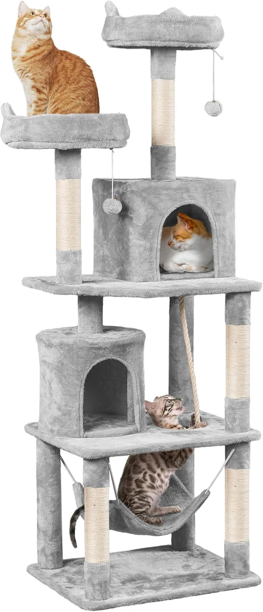 Yaheetech Cat Tree Tower, 70.5in Multi Level Cat Tree Kitten Condo with 2 Condos & 2 Plush Perches & Scratching Post & Dangling Ball, Cat Tower Furniture for Play & Rest Light Gray