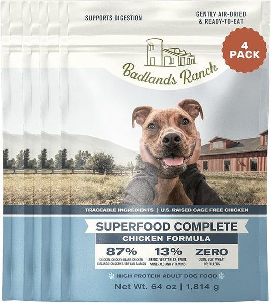 by Katherine Heigl- Superfood Complete, Air-Dried Adult Dog Food - High Protein, Zero Fillers, Superfood Nutrition (64 Ounce (Pack of 4), Chicken)