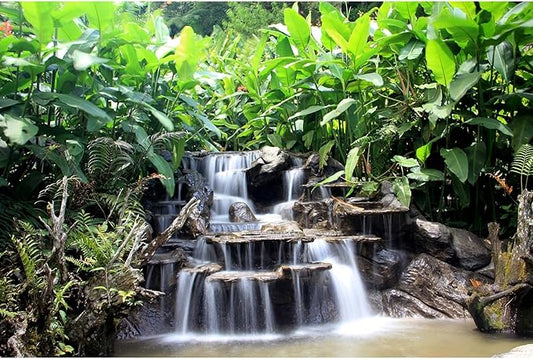 Waterfall Aquarium Background Garden Style Lush Green Plants Terrarium Backgrounds Cascading Falls Stream Jungle Rocks Fish Tank Background Garden View Landscape Reptile Tank Backgrounds 30x12in