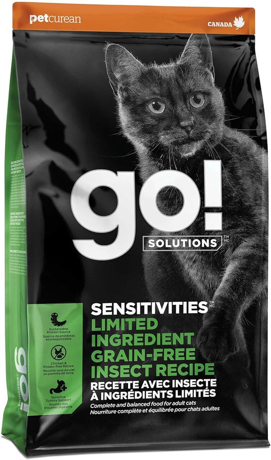 Go! Solutions Sensitivities Limited Ingredients, Grain-Free Dry Cat Food, Insect Recipe for Sensitive Stomach, 12 lb Bag