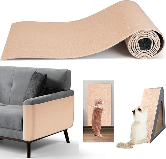 78.7"x15.8" Sticky Scratch Wall Mat, Cat Carpet Scratcher, DIY Pet Climb Covered Pads for Furniture or Wall (Beige)