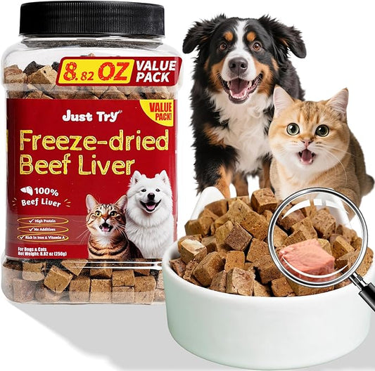Just Try 8.82 oz Freeze-Dried Beef Liver for Dogs & Cats ??Single Ingredient Dog Treats & cat Treats, High Protein, Grain-Free, Rich in Iron & Vitamin A,Healthy Training Treats