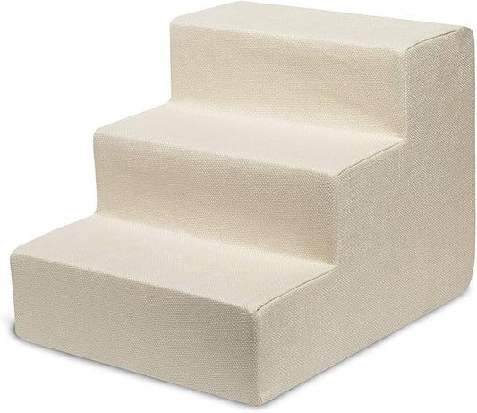 Best Pet Supplies Dog Stairs & Steps - Foam Steps for Small Dogs & Cats, Non-Slip Indoor Balanced Pet Step Support, Dog Ramp, No Assembly, Ivory, 3-Step