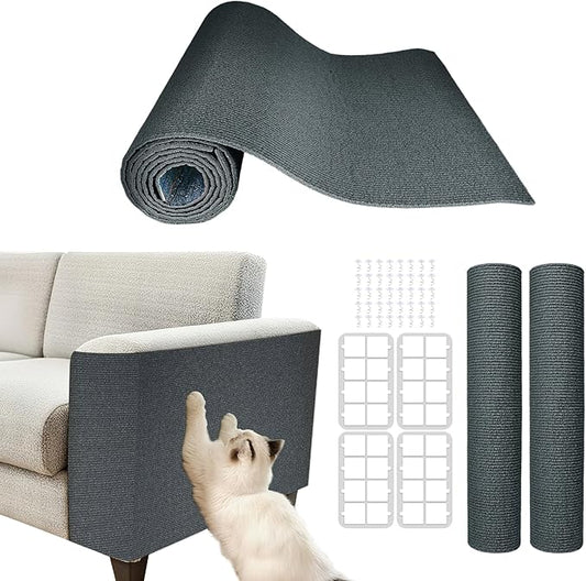 2 Pcs 39.4"X15.8" Cat Scratch Mat for Furniture and Wall Protectors, Trimmable Self-Adhesive Cat Scratch Pads, DIY Cat Scratcher for Covering Cat Tower and Couch Protector (Dark Gray)