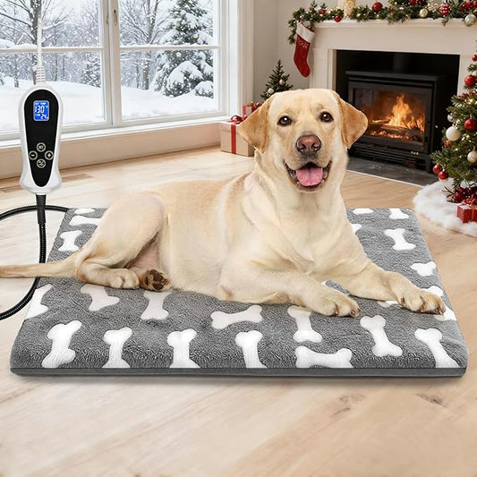 Bestio Dog Heating Pad,28x18 in Heated Dog Bed with Constant Heat & Auto Modes，MET&UL Certified Pet Heating Pad,Chew-Resistant Cord,Waterproof Washable Cover-Gray