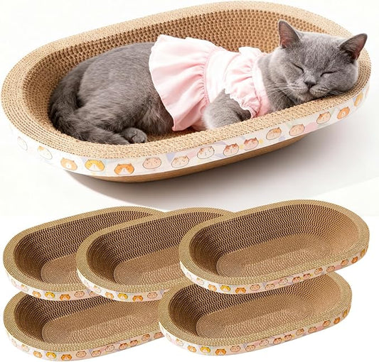 5 Pack Large Cat Scratcher Cardboard, Oval Cat Scratcher Bed Cat Scratch Pad Board Lounge Couch for Indoor Cats Bowl Shaped Cat Scratching Post Nest for Cats Grinding Claw Furniture Protector