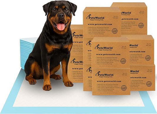 PetsWorld XL Dog Pee Pads 30"x36", 1,500-Count ??Heavy Duty, Leak-Proof Potty Training Pads for Puppies & Large Dogs, Super Absorbent, Quick-Dry Disposable Pads with Odor Control