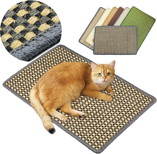Cat Scratching Mat,23.6 x 15.7inch Sisal Cat Scratchers for Indoor Cats with Velcro Tapes,Stick on Floor Wall Cat Scratcher,Horizontal Cat Scratcher Protect Carpets and Sofas (Grid Style)…