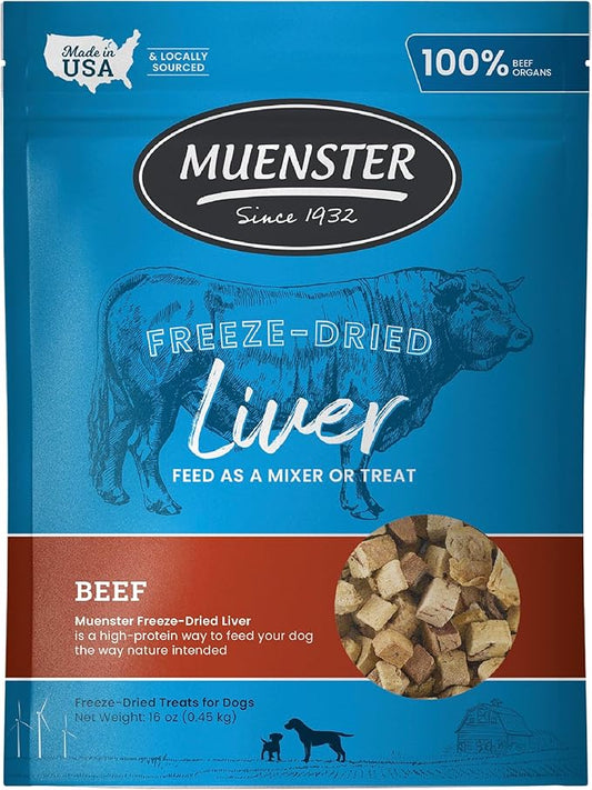Muenster Freeze Dried Beef Liver Bites - Dog Treats, Mixer or Topper (16oz) - One Ingredient