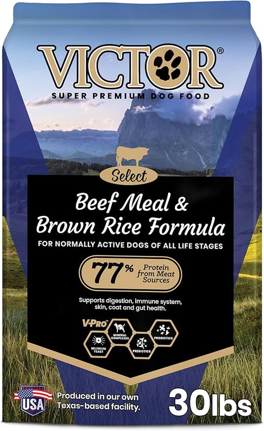 VICTOR Super Premium Dog Food ??Select Beef Meal & Brown Rice Formula for Immune and Gut Health ??Gluten-Free Beef Meal Dry Dog Food for All Normally Active Dogs of All Life Stages, 30 lbs