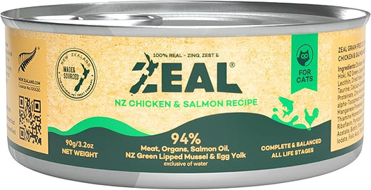 ZEAL New Zealand Wet Cat Food ??High Protein, Grain-Free with Superfoods (Chicken & Salmon, 3.17oz Can, 24-Pack)