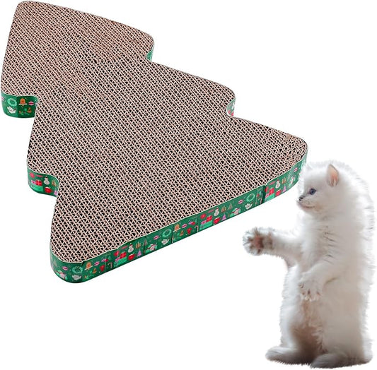 Seematn Christmas Tree Shaped Cat Scratcher Christmas Cat Scratch Mats Toy Horizontal Cats Scratching Board Pad Cardboard Cute Toy Kitten Kitty Sisal Scratch