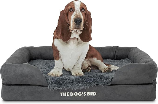 The Dog?™s Bed, Large Grey Fur, Memory Foam, Pain Relief: Arthritis, Hip & Elbow Dysplasia, Post Surgery, Lameness, Supportive, Calming, Waterproof Washable Cover, Veterinary Approved