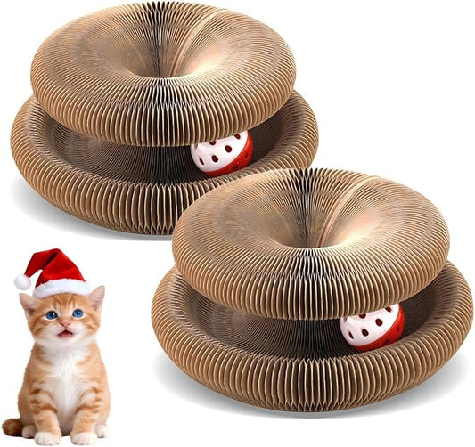 2 Pack Cat Scratcher Toys with Balls Bells, Magic Organ Foldable Cat Scratching Board for Kitten, Interactive Toys for Indoor Outdoor Exercise Anxiety Relief, Auburn