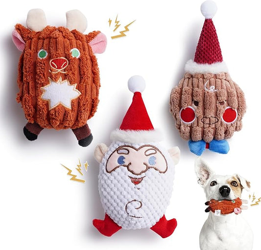 Nocciola 3 PCS Christmas Dog Toys, Santa Claus, Reindeer and Gingerbread Man Crinkle Dog Squeaky Toys, Cute Stuffed Puppy Toys,Perfect Dog Christmas Toys for Small Medium Dogs