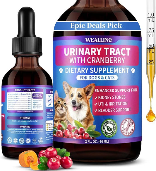 Cat & Dog Natural Urinary Tract Infection Treatment with Cranberry, Kidney, and Bladder Support Supplement, Support for Urinary Comfort & Bladder Flow ??Pet Renal Care Support Drops