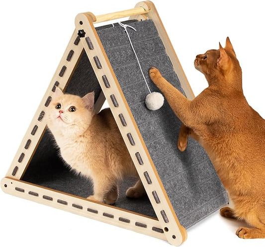 Cat Scratcher with Ball Toy Foldable Cat Scratch Pad Felt Triangle Scratchers for Indoor Cats Large Cat Scratching Board Mat Cats Scratch Furniture Protector Kitten Toys Grey