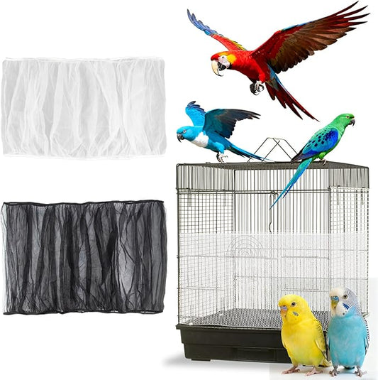 2 Pcs Bird Cage Cover - Bird Cage Seed Catcher Bird Net Bird Cage Skirt Nylon Nesh Bird Cage Net for Round Square Canary Parakeet Cockatiel Pigeon Budgie Quail Large Tall Big Bird Cage