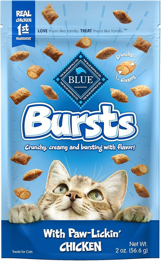 Blue Buffalo Bursts Crunchy & Creamy Cat Treats, Great for Training, Paw-Lickin' Chicken, 2-oz Bag (6 Pack)