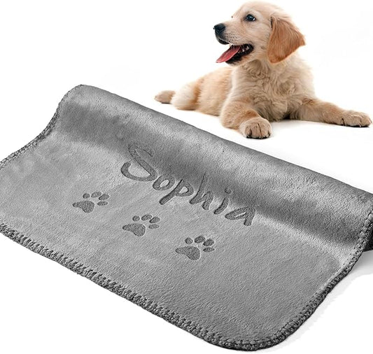 Personalized Dog Blanket with Name and Paw Prints Ultra Soft Flannel Custom Blankets for Bed Couch Car Suit Large Medium Small Dogs, Puppies Dogs Cats Gift