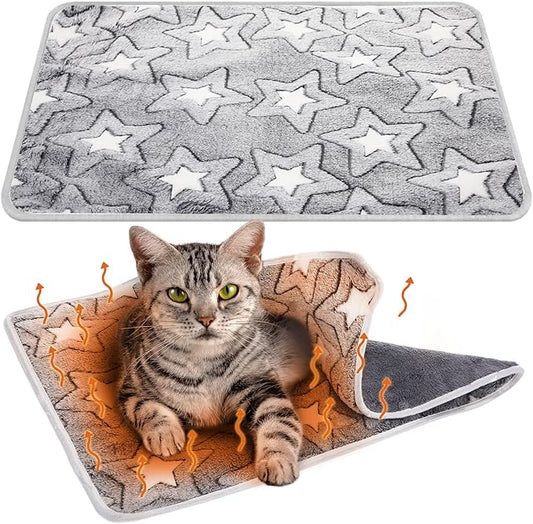 2 Pcs Large Self Warming Cat Pad Self Heating Cat Mat Bed Dog Crate Pet Blankets Thermal Heated Bed Mat for Outdoor Indoor Newborn Kittens Puppies Dog(Double Star,24 x 18)