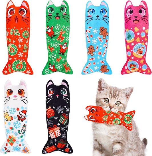 Christmas Catnip Toys for Large Cats Adult Indoor Cat Plush Toys with Crinkle Kitten Bite Dental Kicker Toy 6 Pcs