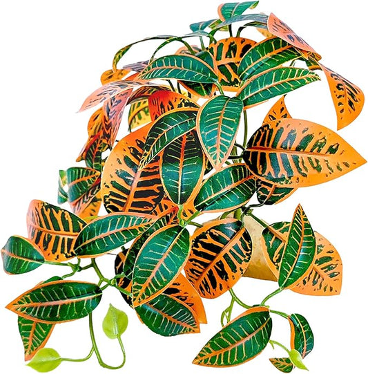 Woyrise Reptile Plants for Terrarium Decor, Ball Python Tank Accessories fit Bearded Dragon Crested Leopard Gecko Lizard Chameleon Snake Frog Tortoise Hermit Crab - Fake Codiaeum Variegatum