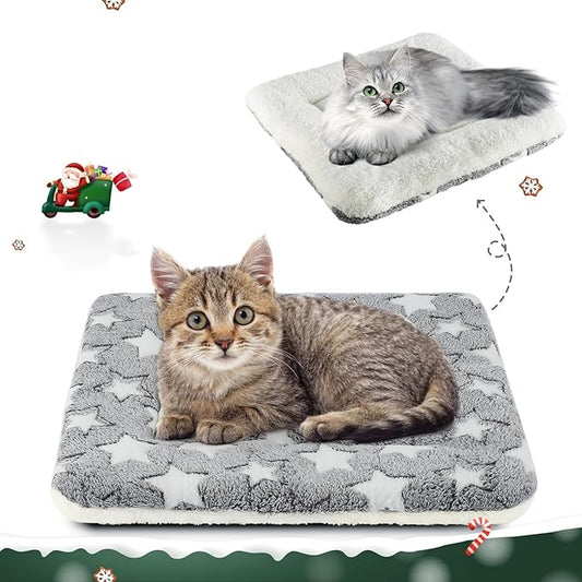 Mora Pets Cat Bed Dog Crate Pad Ultra Soft Pet Bed with Cute Star Print Washable Crate Mat for Small Dogs and Indoor Cats Reversible Fleece Dog Kennel Pad Cat Carrier Mat 14 x 17.5 inch Grey