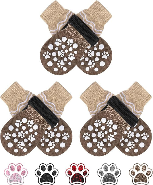 BINGPET Double Side Non-Slip Dog Socks for Hardwood Floors,6 PCS Dog Shoes with Adjustable Straps,Paw Protector for Pavement,Prevent Licking for Puppy Small Medium Large Dogs