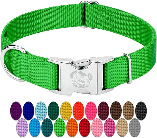 Country Brook Petz Premium Nylon Dog Collar with Metal Buckle for Small Medium Large Breeds - Vibrant 30+ Color Selection (Small, 3/4 Inch, Hot Lime Green)