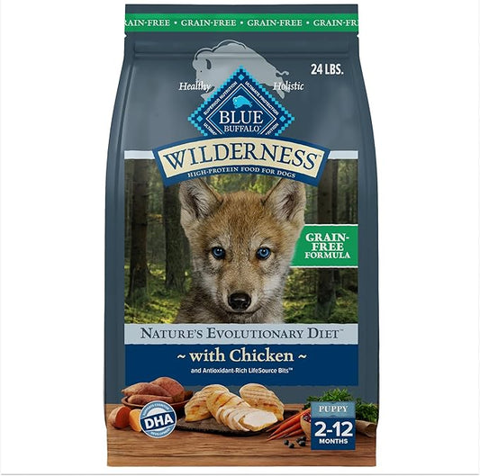 Blue Buffalo Wilderness Puppy High-Protein Dry Dog Food with Real Chicken, Grain-Free, Made in the USA with Natural Ingredients, Chicken, 24-lb Bag