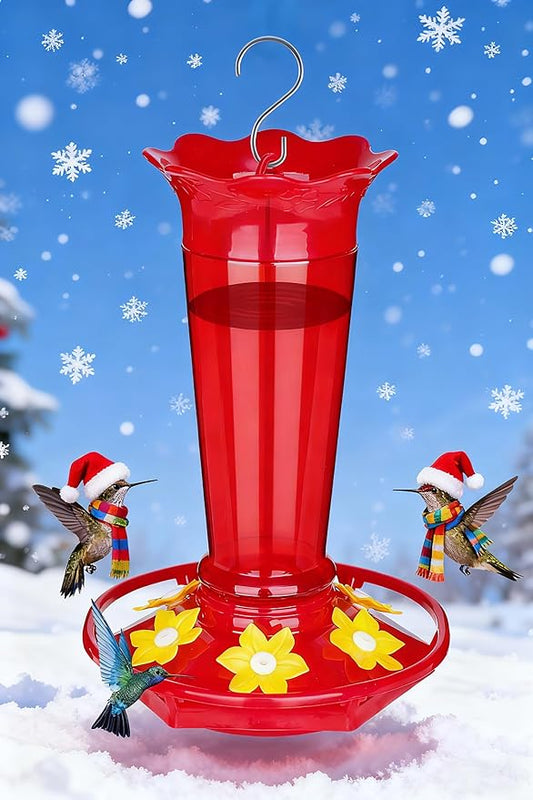 FEED GARDEN 10oz Plastic Hummingbird Feeders for Outdoors - 1 Pack Red, Ant & Bee Proof, 6 Feeding Ports, Easy Clean Red Nectar Feeders for Outside Hanging, Gifts for Christmas, Mom