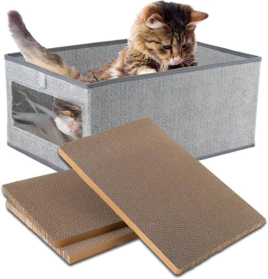 Kichwit Large Cat Scratching Pads, 3pcs Cat Scratcher Cardboard with a Box, Reversible Cat Scratching Board,16.5" x 11.7" (Large)