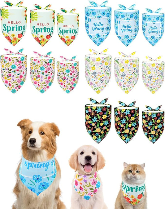 PET SHOW 15 Pack Spring Dog Bandanas Bulk 3 Sizes Large Medium Small Assorted Floral Dogs Head Scarves Puppy Triangle Bibs Kerchief Set Cats Pets Girl Boy Grooming Accessories