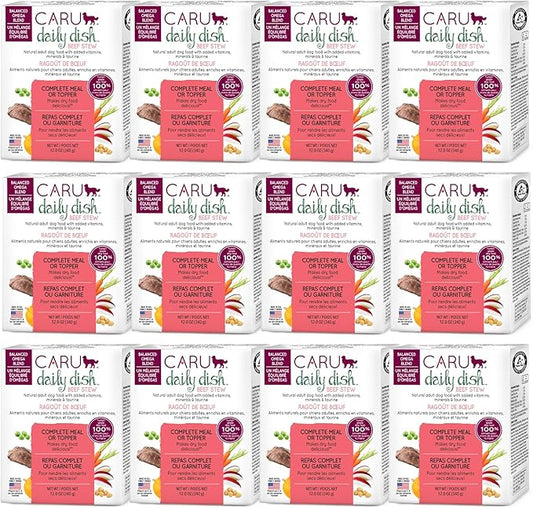 Caru Daily Dish Beef Stew, Natural Adult Wet Dog Food with Real Chunks of Beef, with Added Vitamins & Minerals, Non-GMO Ingredients (12.5 oz) - 12 Pack
