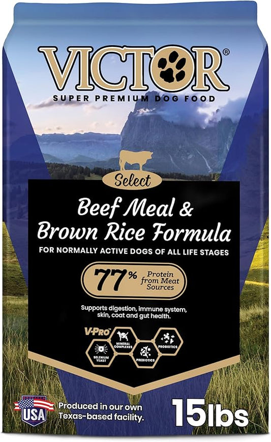 VICTOR Super Premium Dog Food ??Select Beef Meal & Brown Rice Formula for Immune and Gut Health ??Gluten-Free Beef Meal Dry Dog Food for All Normally Active Dogs of All Life Stages, 15 lbs