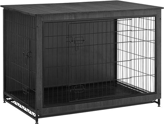 Feandrea Dog Crate Furniture, 44.1" Side End Table, Modern Kennel for Dogs Indoor up to 80 lb, Heavy-Duty Dog Cage with Multi-Purpose Removable Tray, Double-Door Dog House, Ink Black UPFC004B01