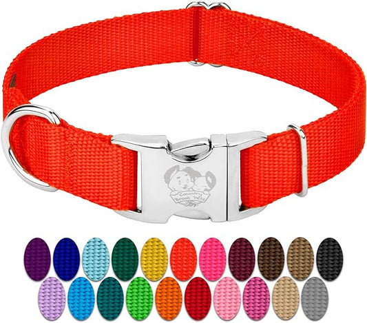 Country Brook Petz Premium Nylon Dog Collar with Metal Buckle for Small Medium Large Breeds - Vibrant 30+ Color Selection (Extra Large, 1 Inch, Hot Orange)