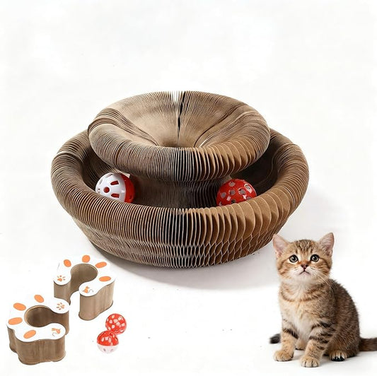 BeBecome Kitty Kurlz Magic Organ Cat Scratcher - Foldable Cardboard Cat Toy with Ball Track, Interactive Scratching Pad for Indoor Cats, Durable & Shape-Shifting 2PCS