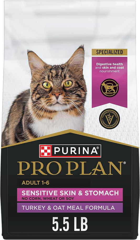 Purina Pro Plan Sensitive Skin and Stomach Dry Cat Food Turkey and Oat Meal Formula - 5.5 lb. Bag