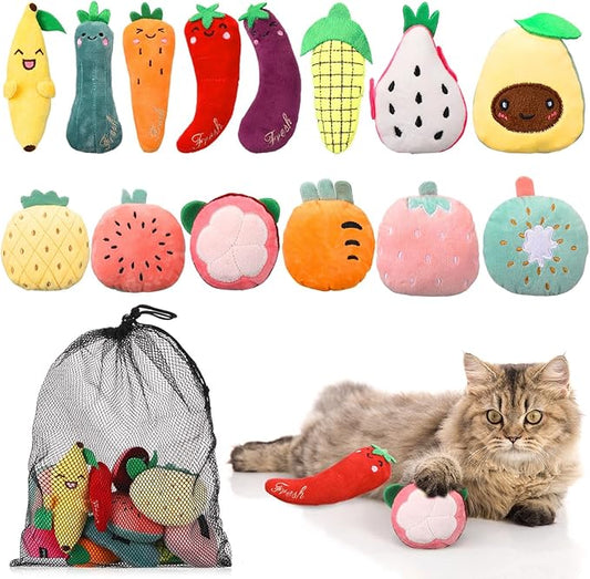 14 Pack Christmas Catnip Cat Toys Indoor Interactive Cat Toys Funny Catnip Kitten Chew Gifts Pet Birthday Christmas Party Presents (Fruit and Vegetable Shape)