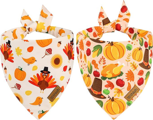 Thanksgiving Dog Bandanas - 2 Pack Reversible Fall Dog Scarf for Boy & Girl, Premium Durable Fabric, Autumn Bandana for Large and Extra Large Dogs (X-Large)